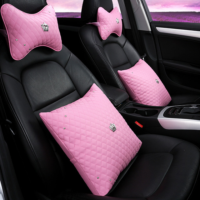 Car Headrest Pillow Luxury Diamond Pattern Car Headrest Neck Pillow Cushion  Red Pink Black Women Car Accessories - Neck Pillow - AliExpress